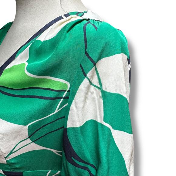 Banana Republic 100% Silk Wrap Dress Tropical Green Blue 0 - Picture 3 of 7